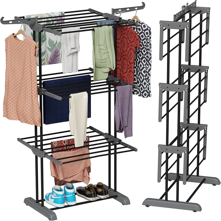TEX-RO Clothes Drying Stand for Balcony Cloth Dryer Stand Cloth Stand for Drying Clothes Foldable MS Pipe Clothes Hanging Stand Portable Cloth Rack fo