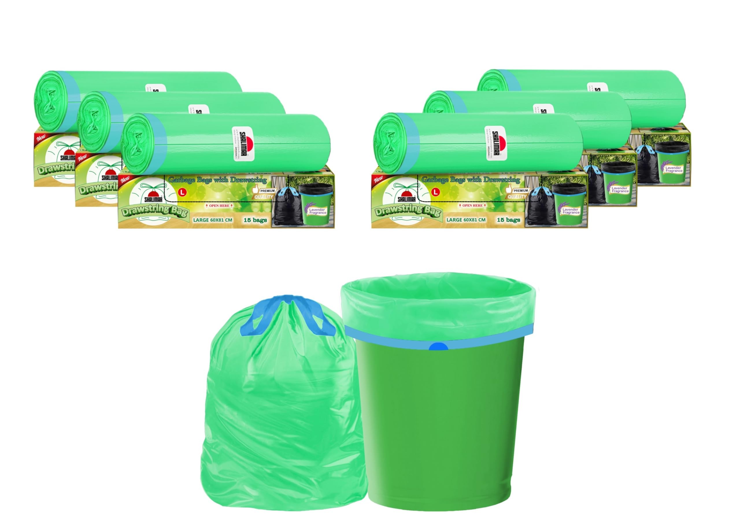 Shalimar Premium Lavender Fragrance Scented Drawstring Garbage Bags Large 24 X 32 Inches 60 Bags 15 Bags X 4 Rolls Dustbin Bag Trash Bag Black Perfora