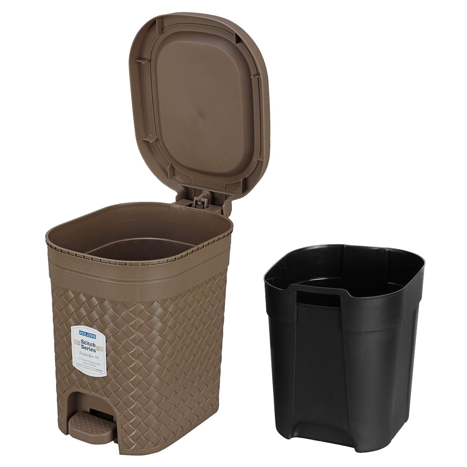 KOLORR Stitch 7 Liters Plastic Pedal Dustbin Trash Can Garbage Waste Bin with Lid for Home Kitchen Office Bathroom Washroom Black