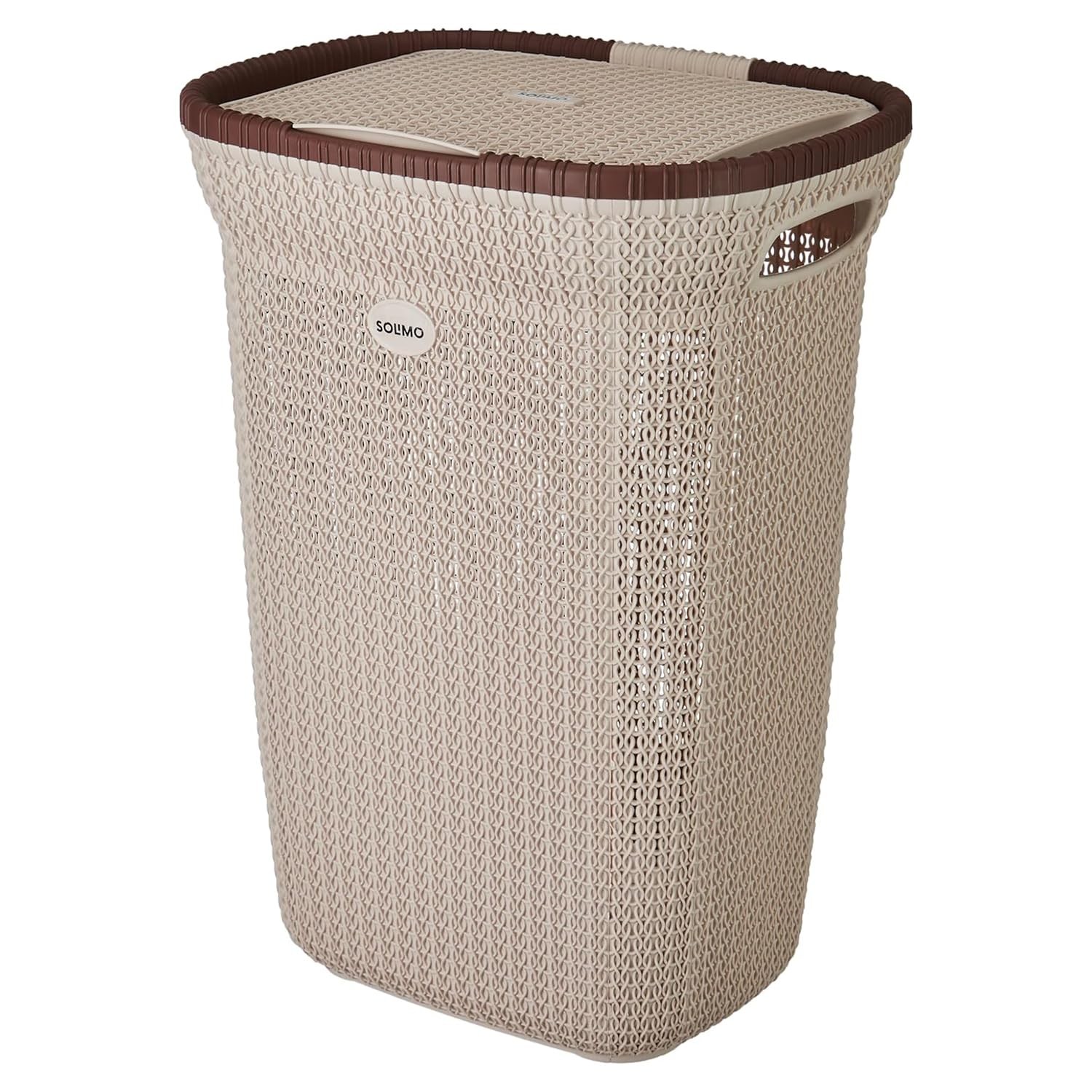 Solimo Plastic Knit Laundry Basket Big 55 Litres 44 Cm X 35 Cm X 61 Cm Beige